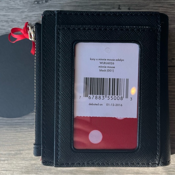 Kate Spade x Minnie Mouse Adalyn Wallet Disney NWT Black Leather Bow Polka Dot - Picture 8 of 10